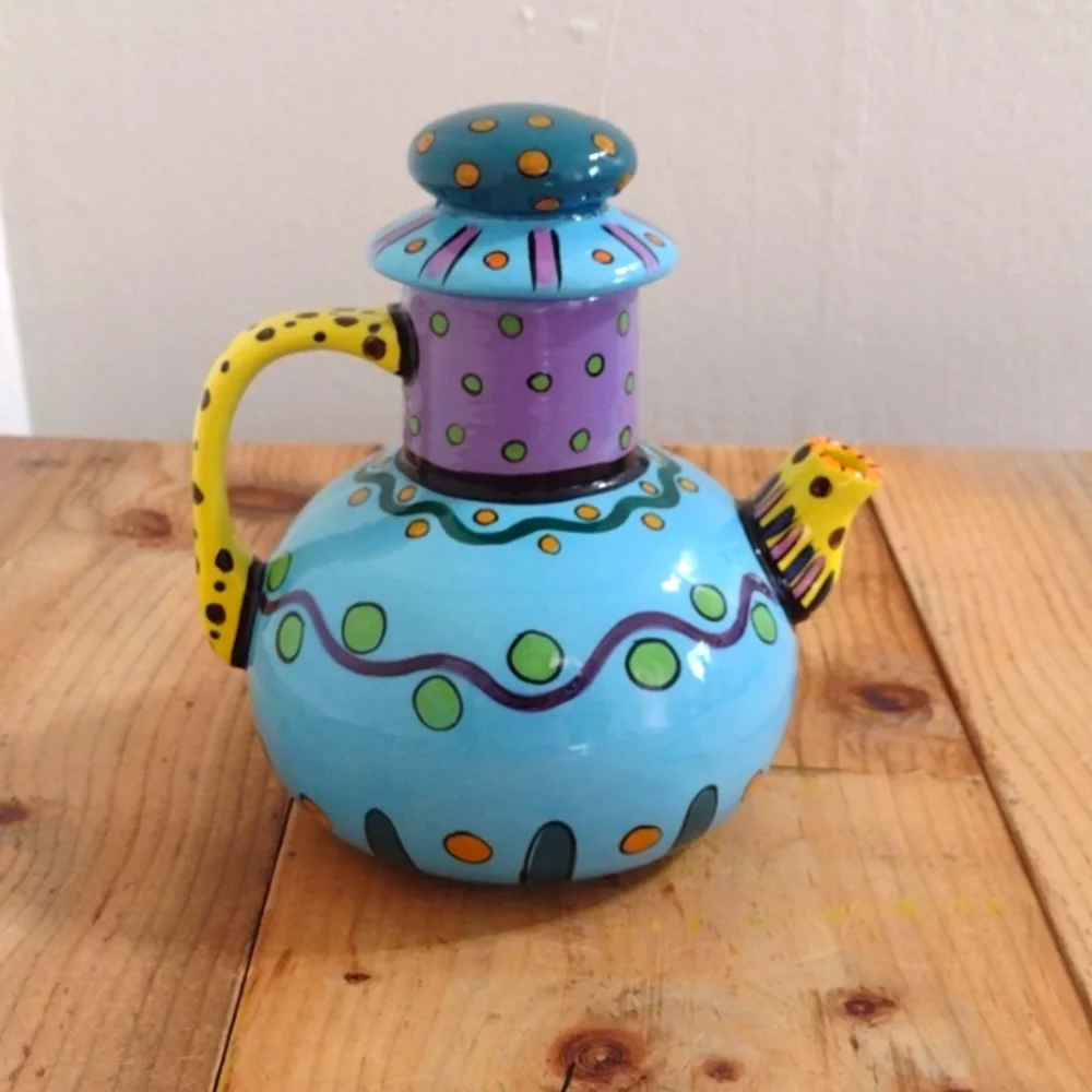 Hand Painted Large Ceramic Polka Dot Tea Pot